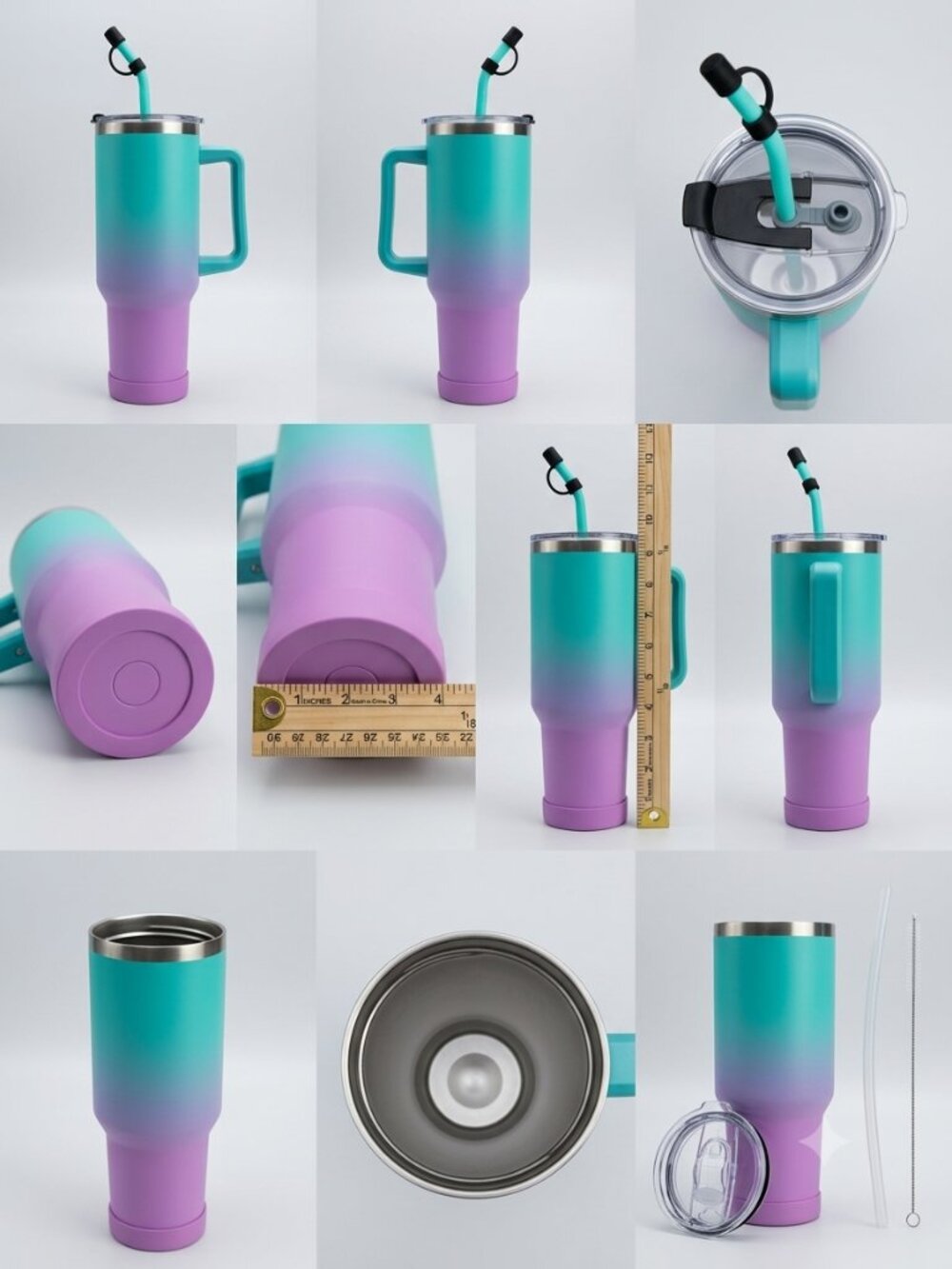 OOICO 40oz Stainless Steel Insulated Travel Tumbler/Mug Purple/Teal Gradient